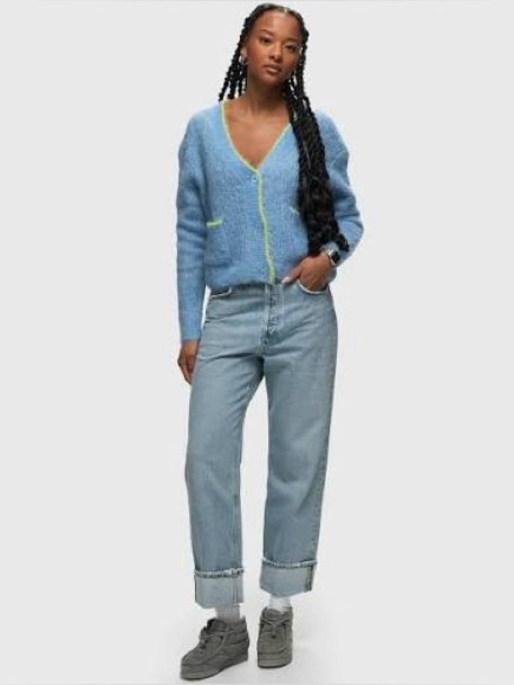 American Vintage Bymi blue fuzzy alpaca cardigan sweater